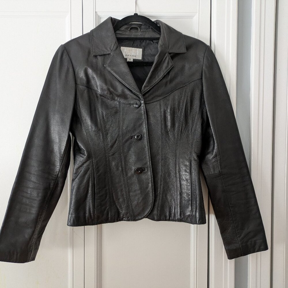 Wilsons Leather Black Women's Leather Button-Front Jacket